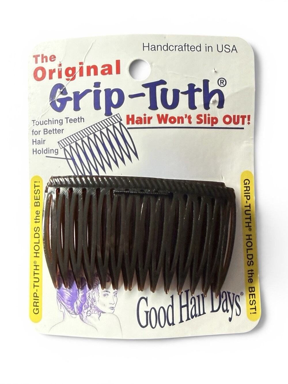 NEW The Original Grip-Tuth Hair Combs 40417 Brown Tortoise Shell 2.75" Wide